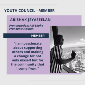 introduction to author Abishak Jeyaseelan with quote saying I am passionate about supporting others and making a change for not only myself but for the community I come from